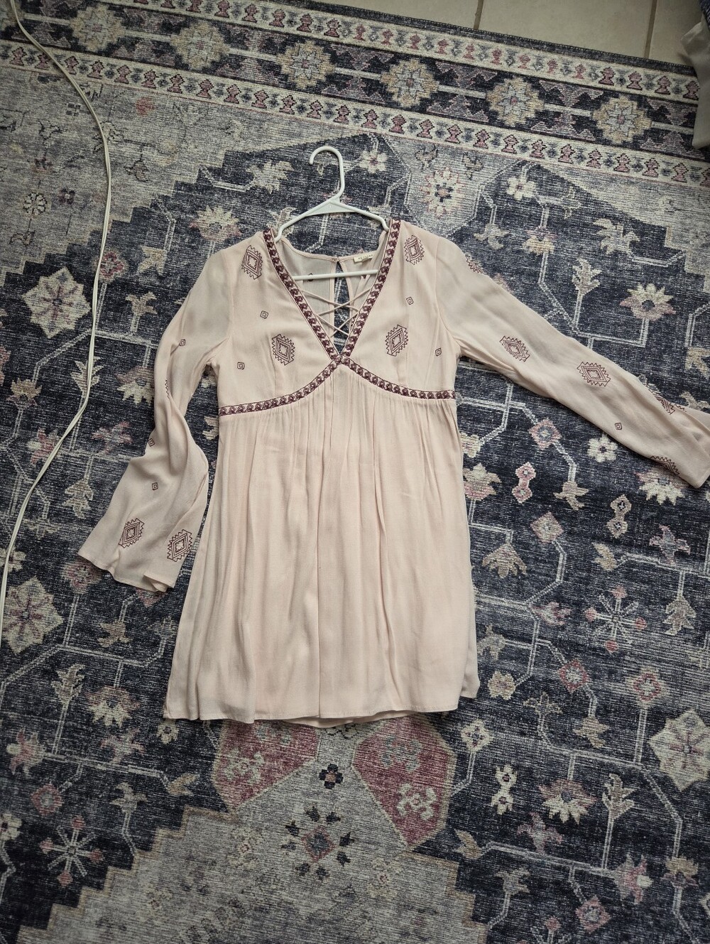 Boho Lace-Up Embroidered Long-Sleeve Top